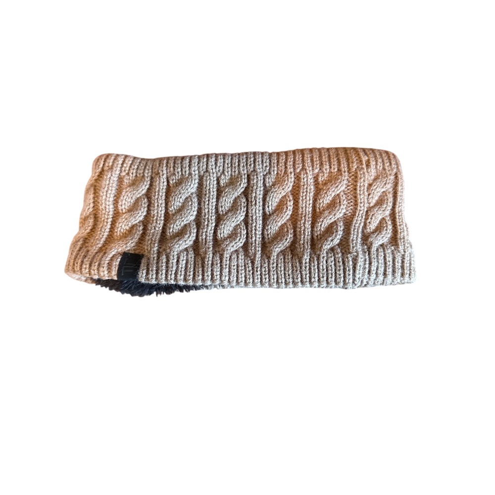 Cozy Neutral London Fog Cable Knit Faux Fur Lined Neck Warmer Gaiter Beige Black